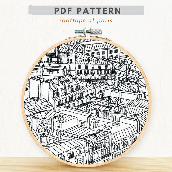 Load image into Gallery viewer, rooftops of paris embroidery design digital download PDF pattern
