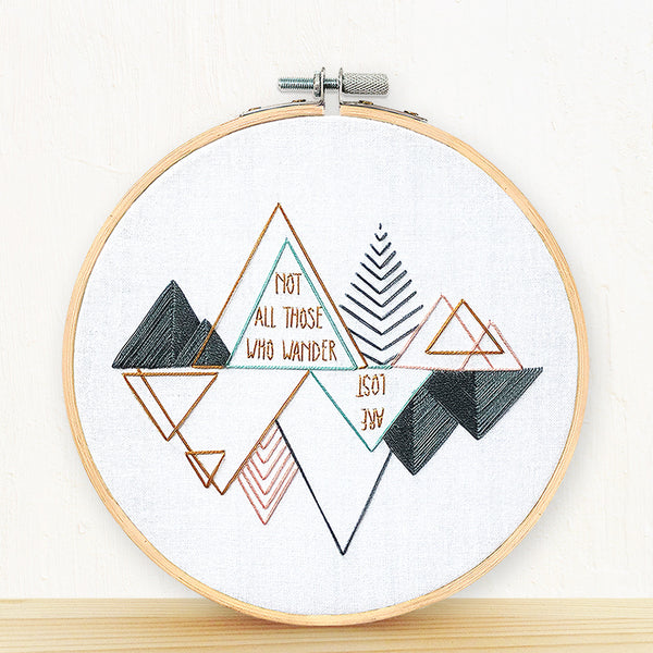 Load image into Gallery viewer, Not all those who wander are lost quote embroidery kit mountains nature
